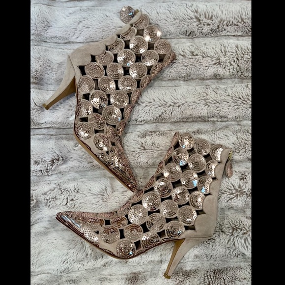 NIB❗️Valentino Garavanti Poutre Suede & Sequin Ankle Booties - Picture 3 of 10